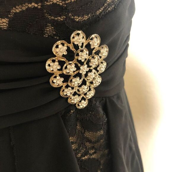 Vintage La Scala Black Lace Body Sheath Dress With Sheer Chiffon Overlay size M - Picture 7 of 13